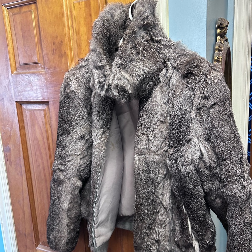 Women's GRAYish brown SMALL genuine Fur bomber Jacket